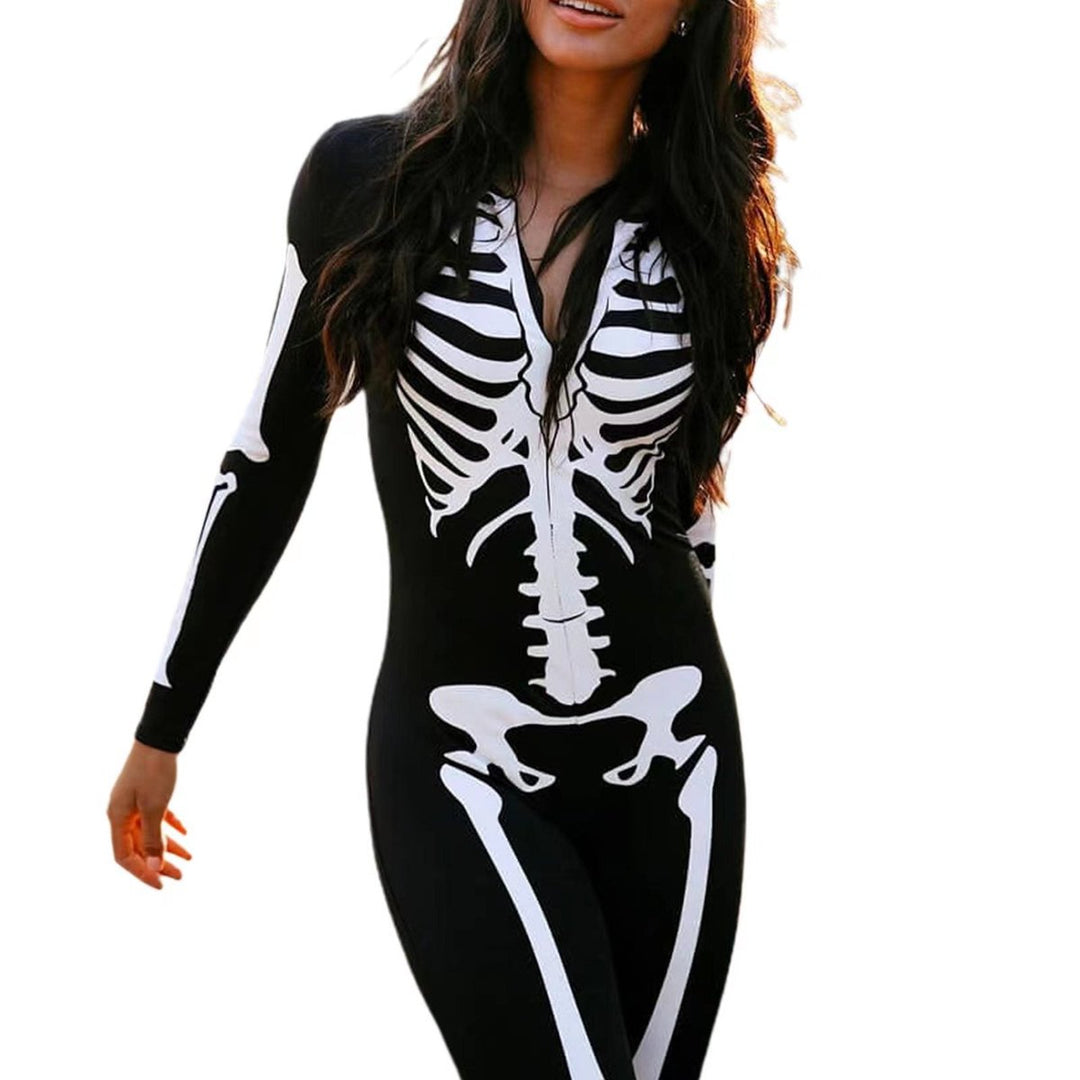 Women's Halloween Skeleton Print Long-Sleeve Bodysuit