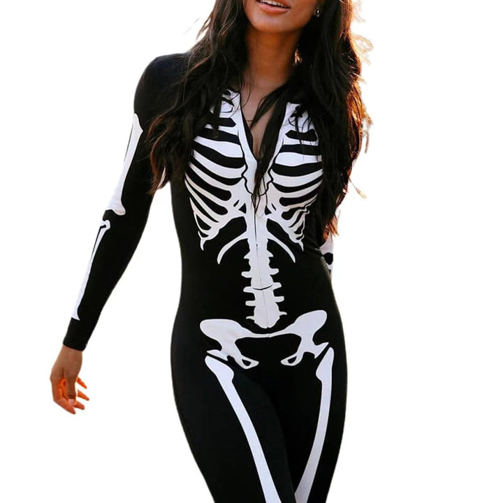 Women's Halloween Skeleton Print Long-Sleeve Bodysuit