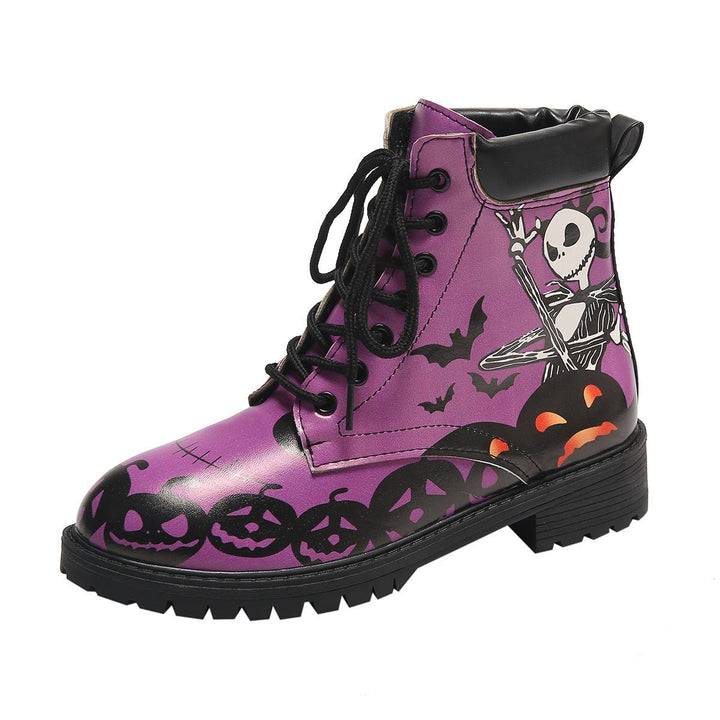Women's Halloween Skeleton Pumpkin Lace-Up Combat Boots