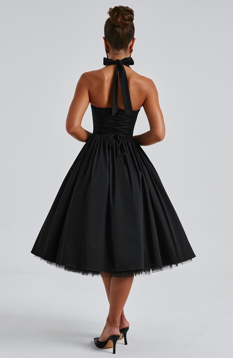 Women's Halter Neck A-Line Midi Fall Wedding Guest Dress