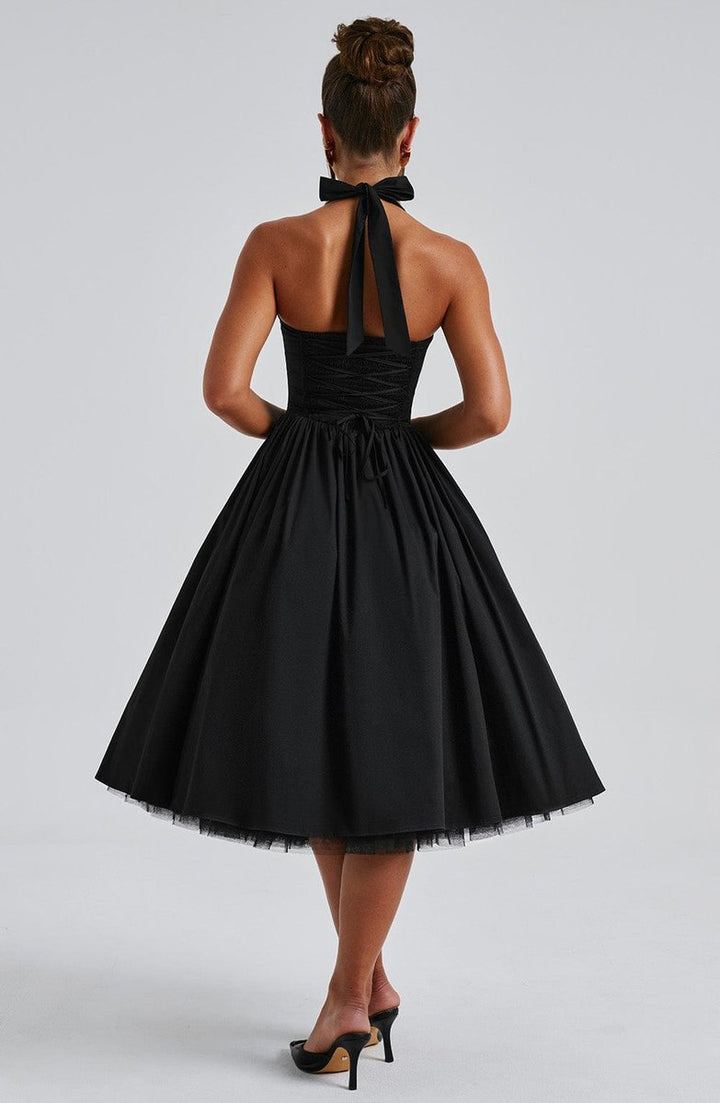 Women's Halter Neck A-Line Midi Fall Wedding Guest Dress