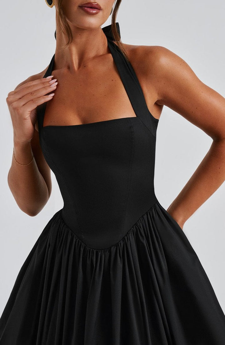 Women's Halter Neck A-Line Midi Fall Wedding Guest Dress