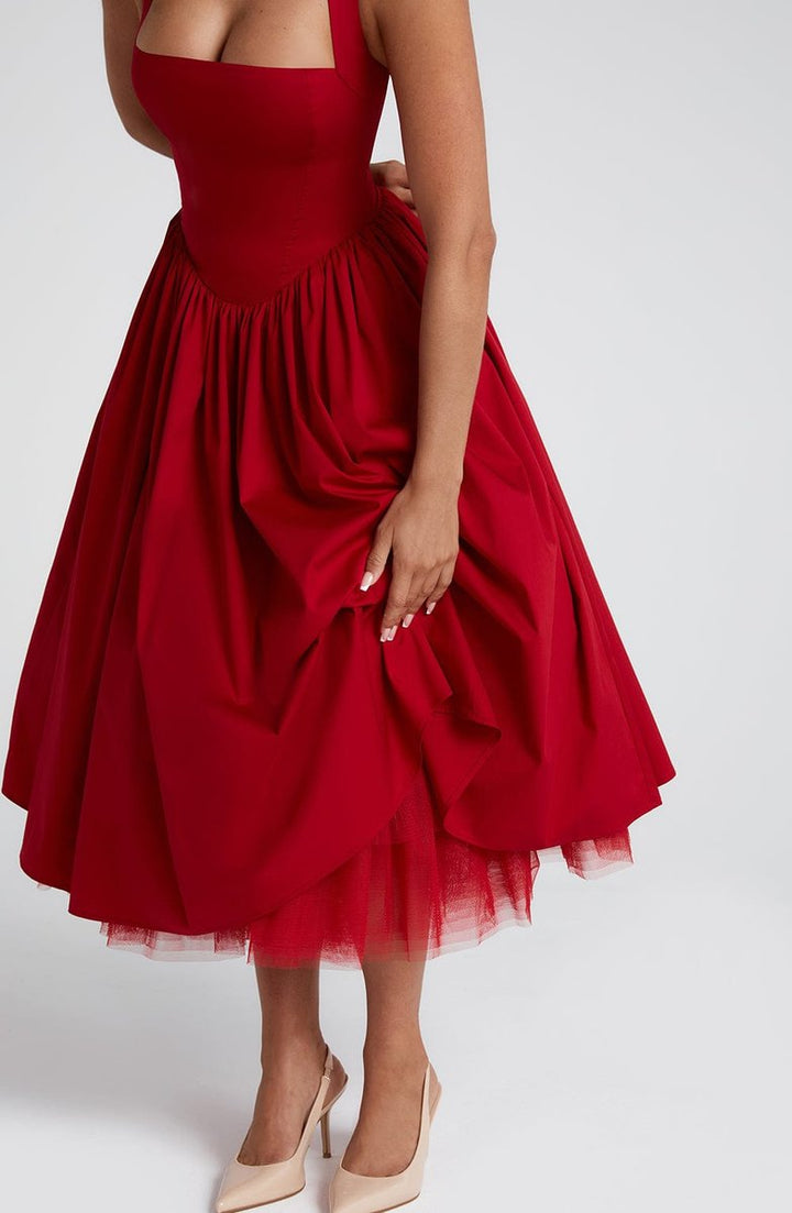 Women's Halter Neck A-Line Midi Fall Wedding Guest Dress