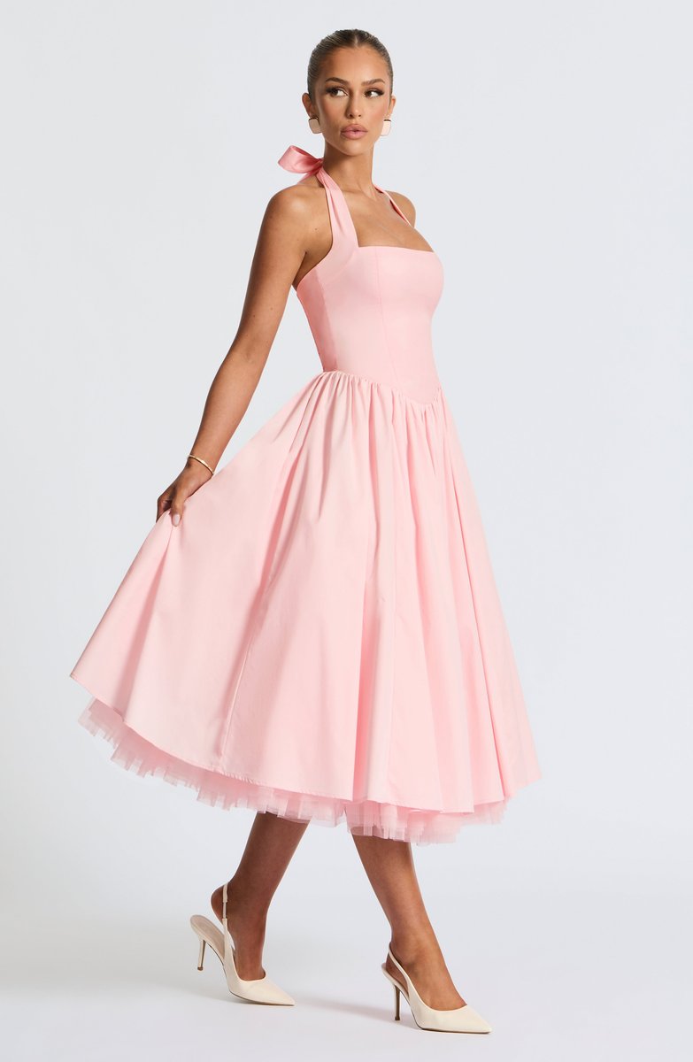 Women's Halter Neck A-Line Midi Fall Wedding Guest Dress