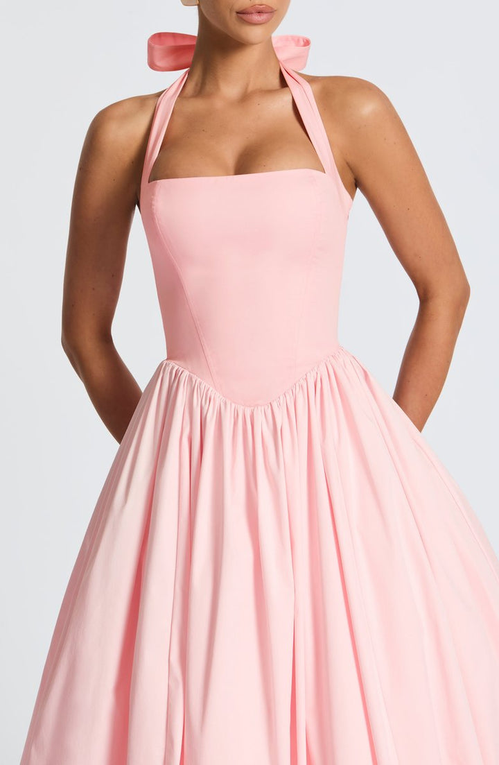 Women's Halter Neck A-Line Midi Fall Wedding Guest Dress