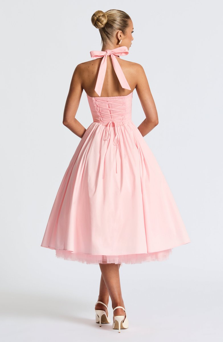 Women's Halter Neck A-Line Midi Fall Wedding Guest Dress