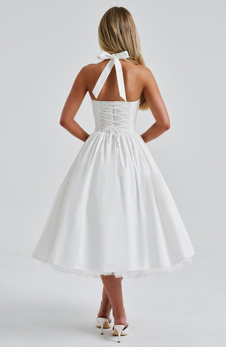 Women's Halter Neck A-Line Midi Fall Wedding Guest Dress