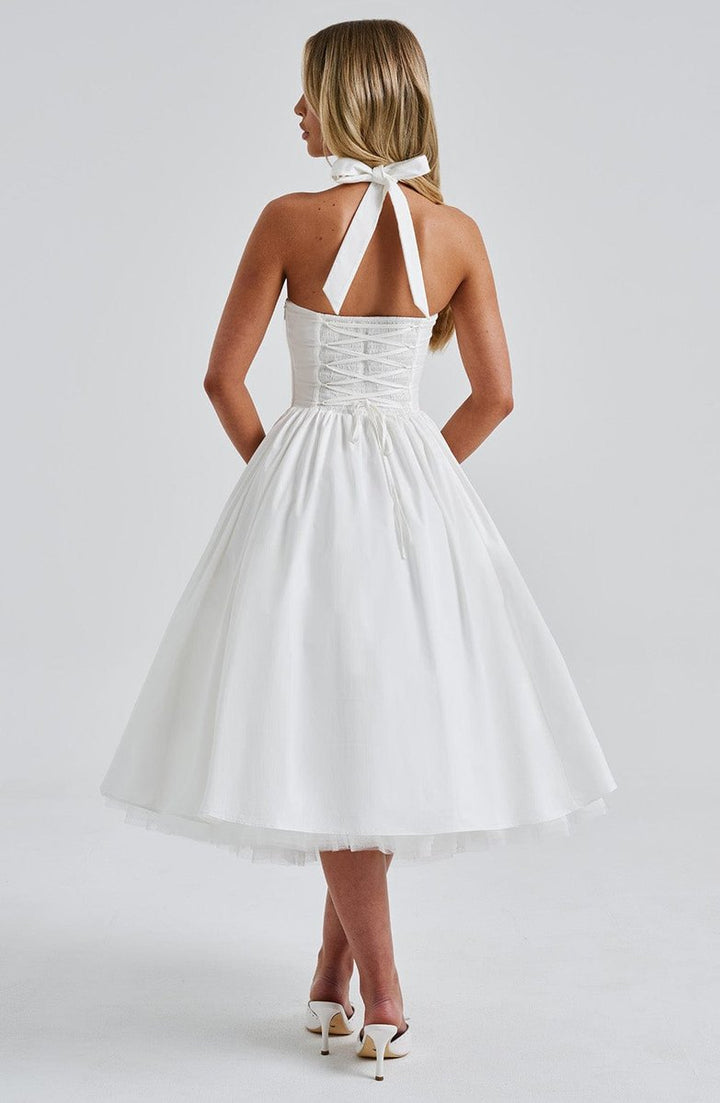 Women's Halter Neck A-Line Midi Fall Wedding Guest Dress