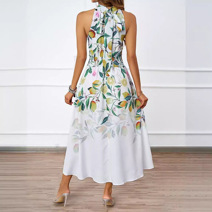 Women's Halter-Neck Floral Asymmetric-Hem Fall Midi Dress