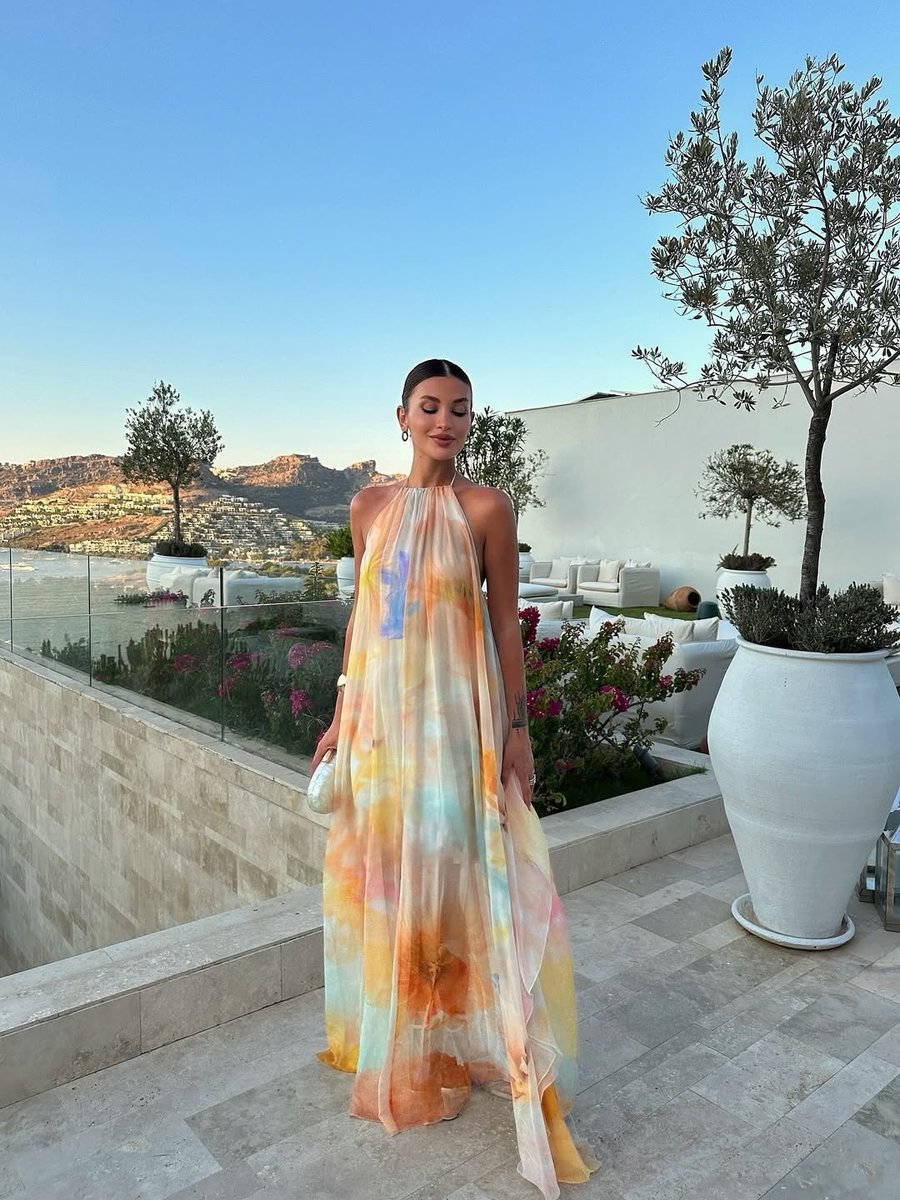 Women's Halter-Neck Flowy Chiffon Fall Wedding Guest Dress Maxi