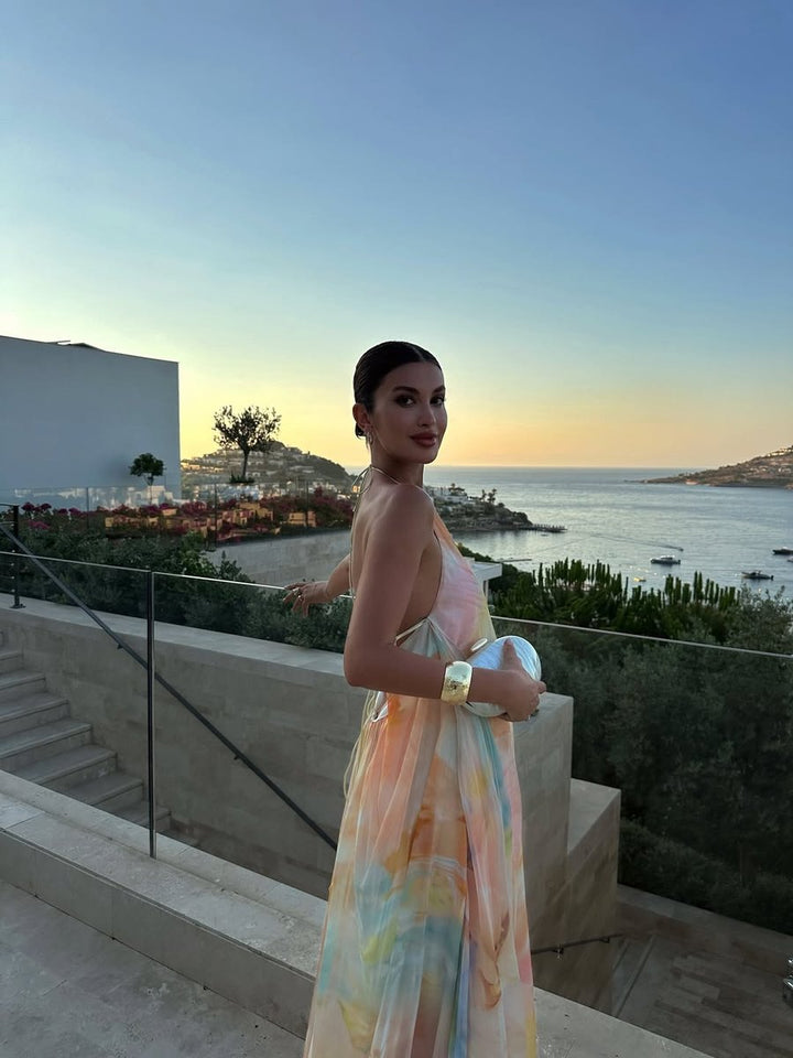 Women's Halter-Neck Flowy Chiffon Fall Wedding Guest Dress Maxi