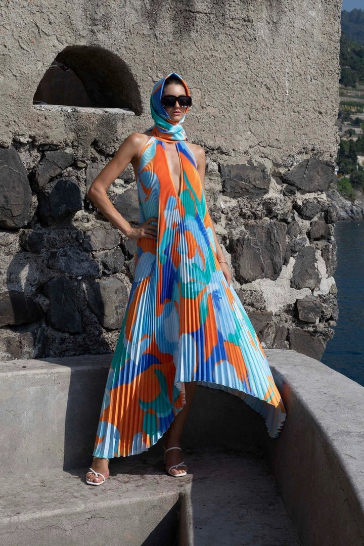 Women's Halter Neck Pleated Maxi Formal Dress