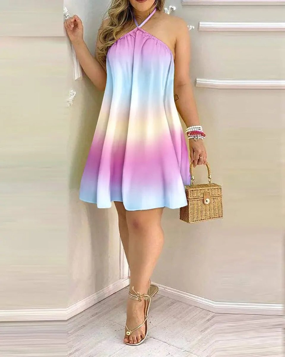 Women's Halter Neck Sleeveless Striped A-Line Fall Midi Dress