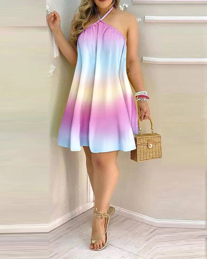 Women's Halter Neck Sleeveless Striped A-Line Fall Midi Dress