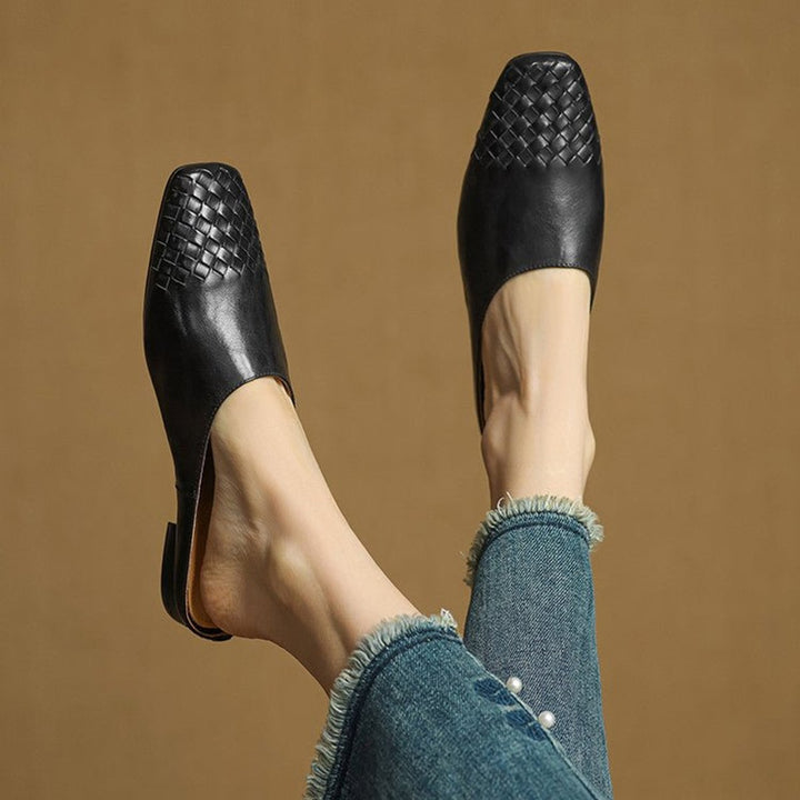 Women's Handmade Leather Woven Square-Toe Mules