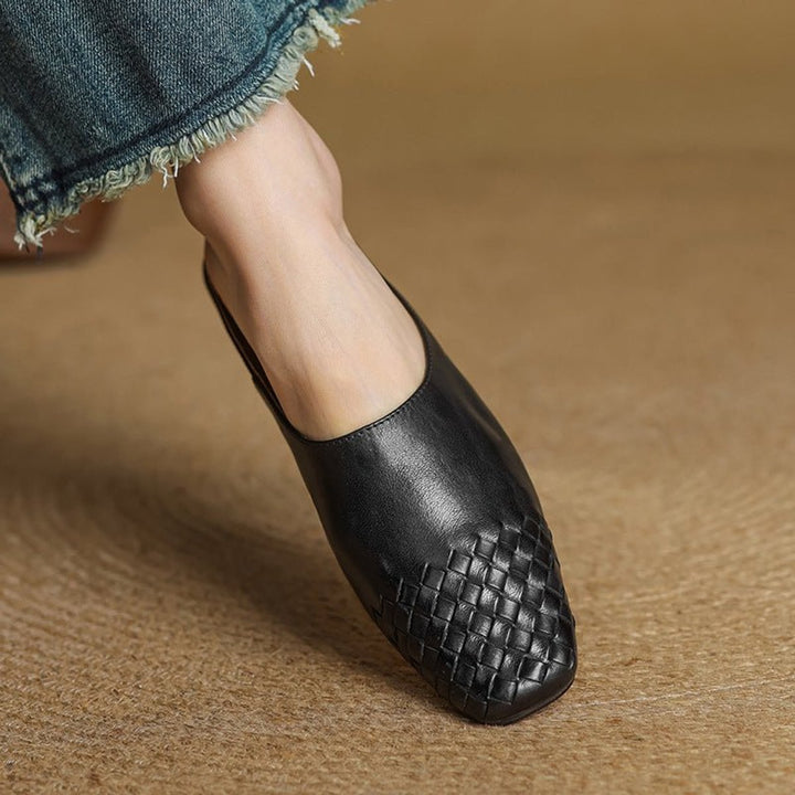 Women's Handmade Leather Woven Square-Toe Mules