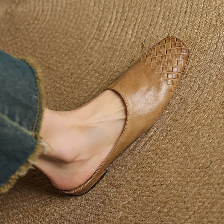 Women's Handmade Leather Woven Square-Toe Mules