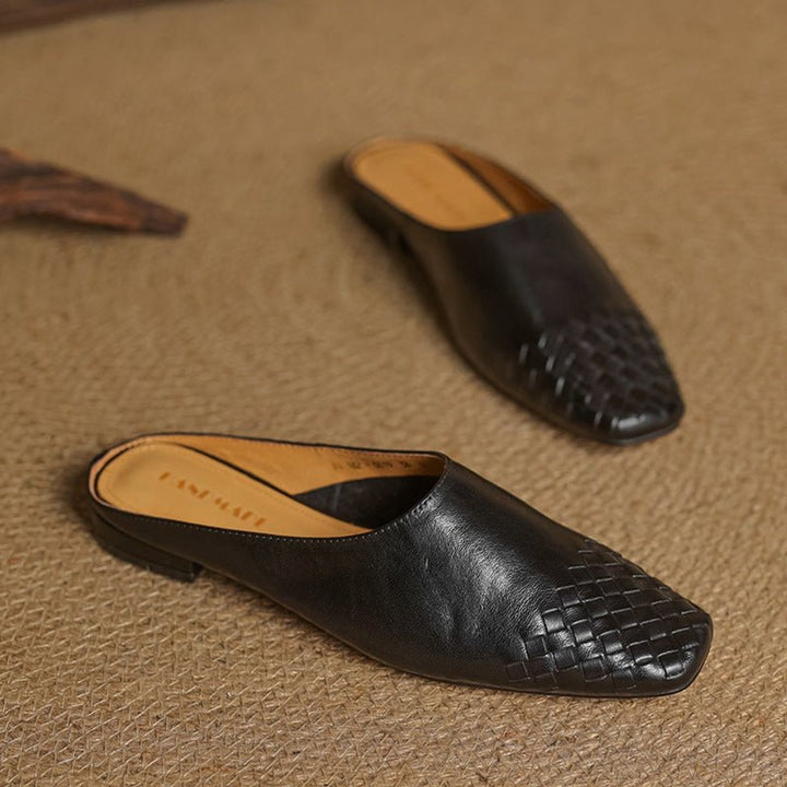 Women's Handmade Leather Woven Square-Toe Mules
