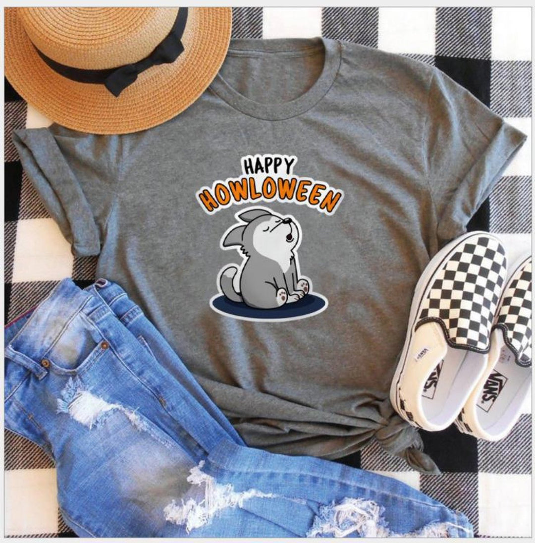 Women's Happy Howloween Graphic Halloween Cotton T-Shirt - Dark Gray