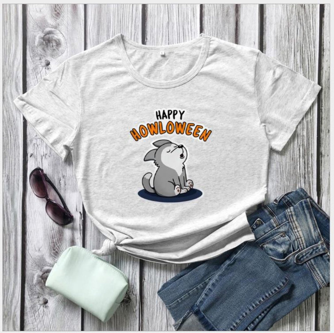 Women's Happy Howloween Graphic Halloween Cotton T-Shirt - Marble