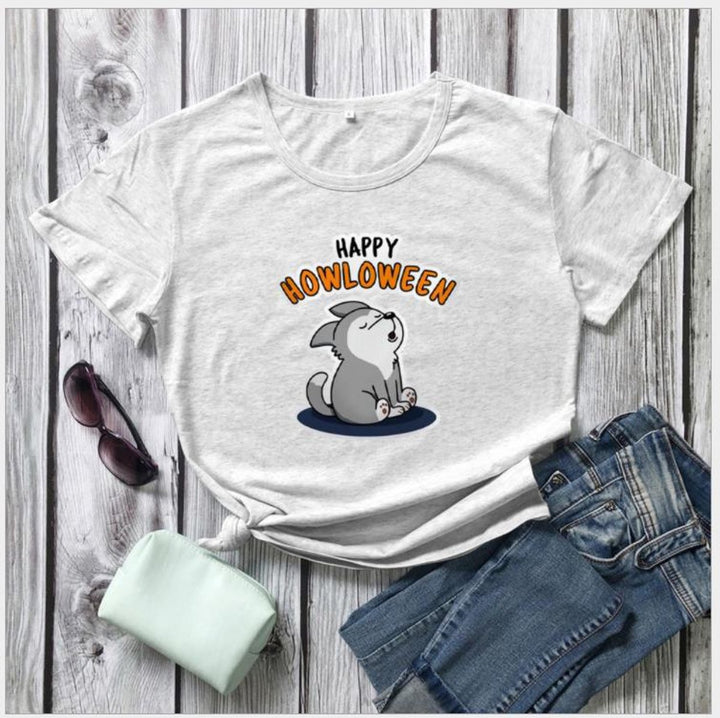 Women's Happy Howloween Graphic Halloween Cotton T-Shirt - Marble