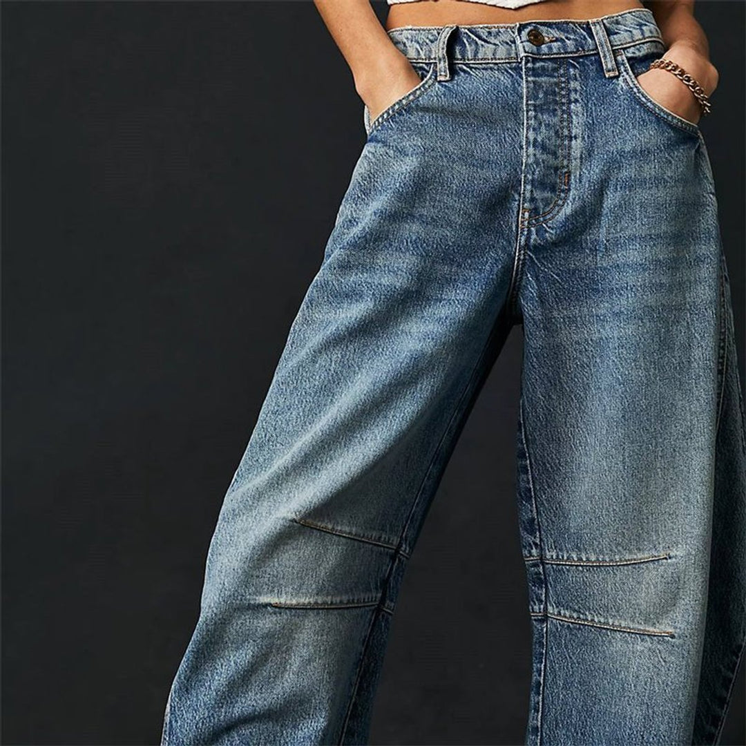 Women's High-Rise Barrel-Leg Relaxed-Fit Light Wash Jeans