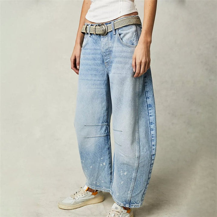 Women's High-Rise Barrel-Leg Relaxed-Fit Light Wash Jeans