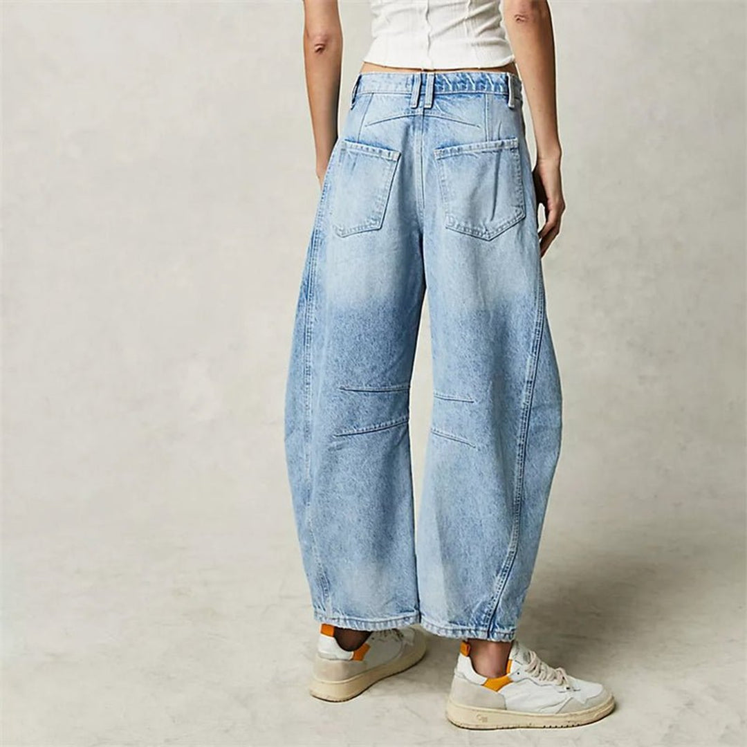 Women's High-Rise Barrel-Leg Relaxed-Fit Light Wash Jeans