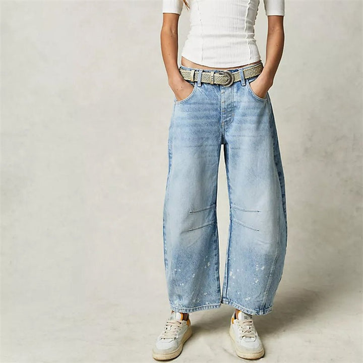 Women's High-Rise Barrel-Leg Relaxed-Fit Light Wash Jeans