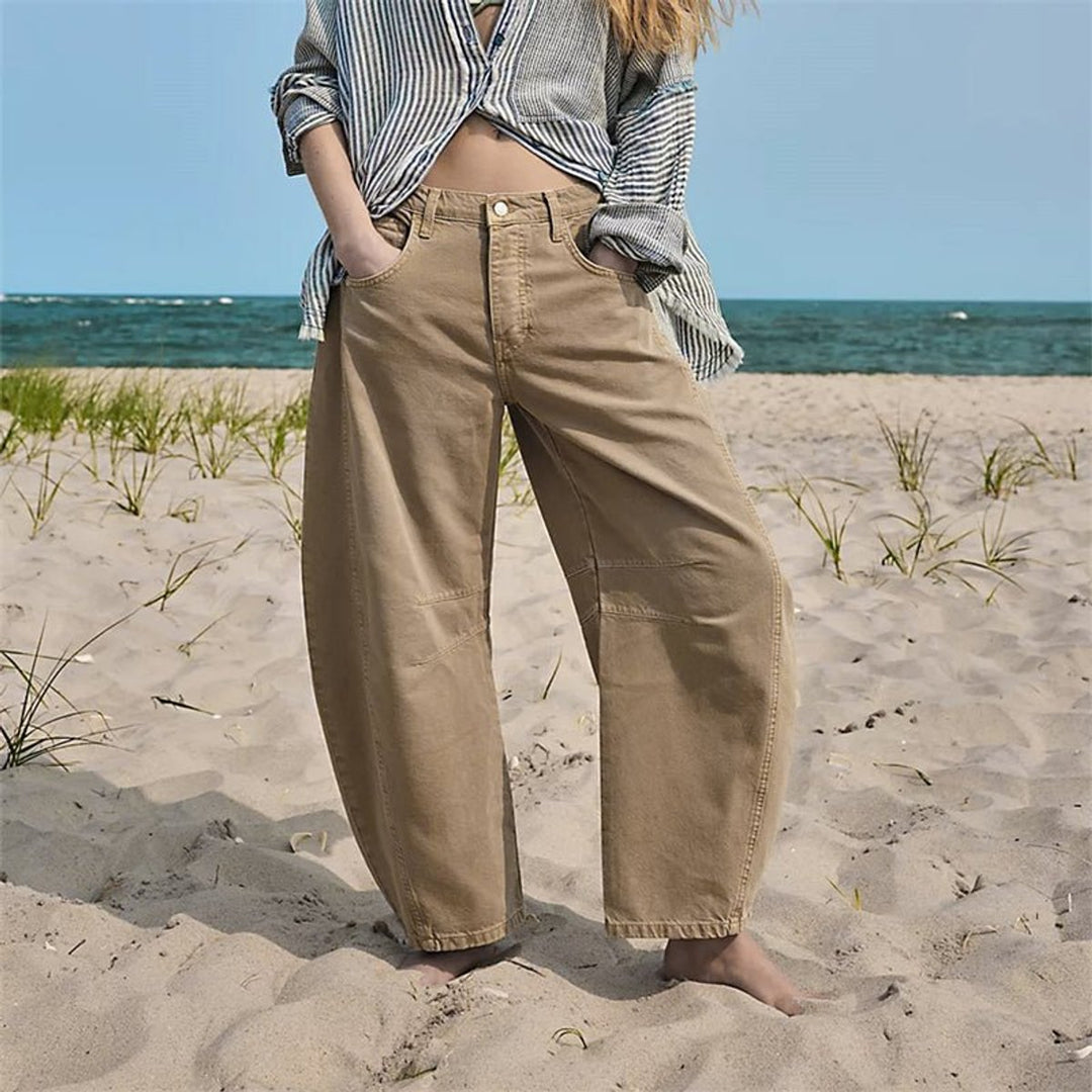 Women's High-Rise Barrel-Leg Relaxed-Fit Light Wash Jeans