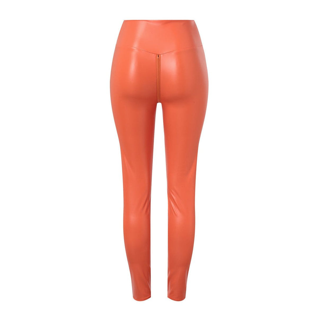 Women's High-Waist Body-Shaping Zip-Back Faux Leather Legging