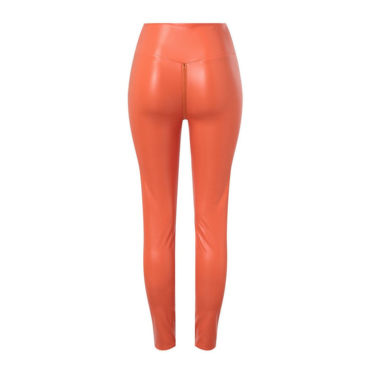 Women's High-Waist Body-Shaping Zip-Back Faux Leather Legging