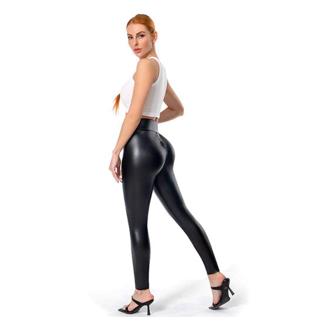 Women's High-Waist Body-Shaping Zip-Back Faux Leather Legging