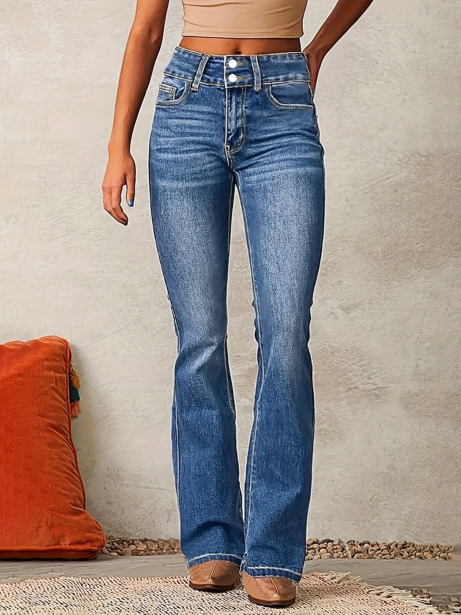 Women's High-Waist Double-Button Flare Jeans
