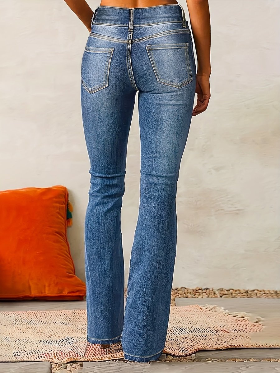 Women's High-Waist Double-Button Flare Jeans