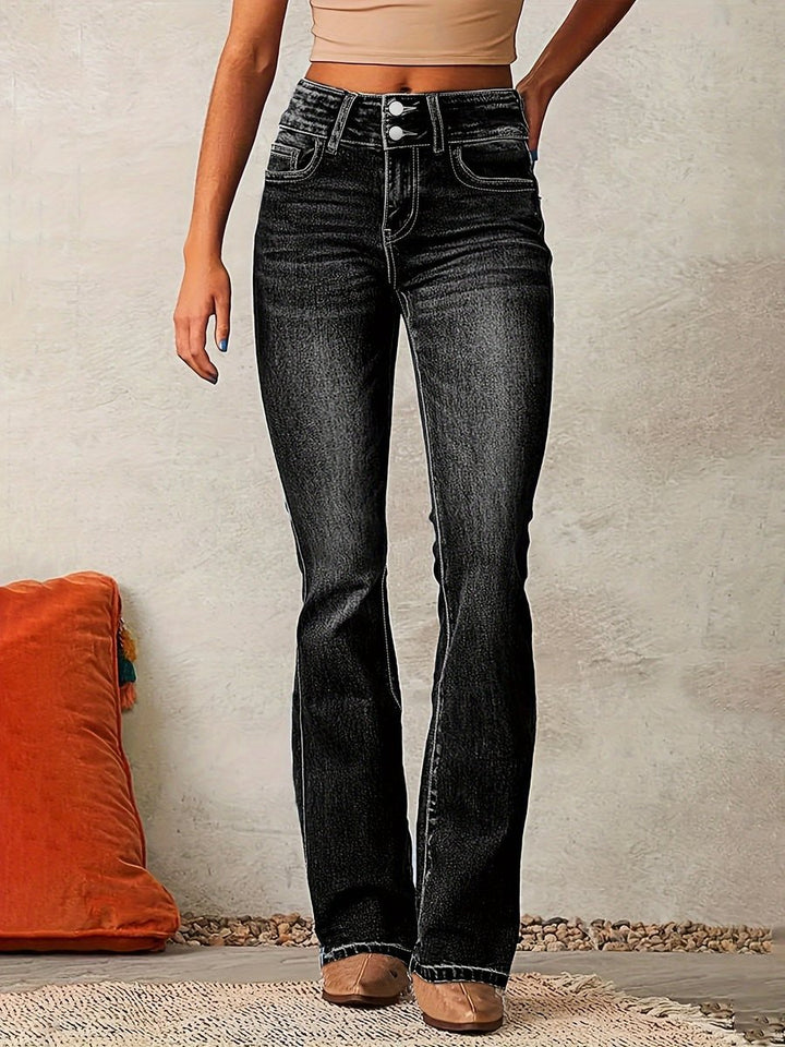 Women's High-Waist Double-Button Flare Jeans