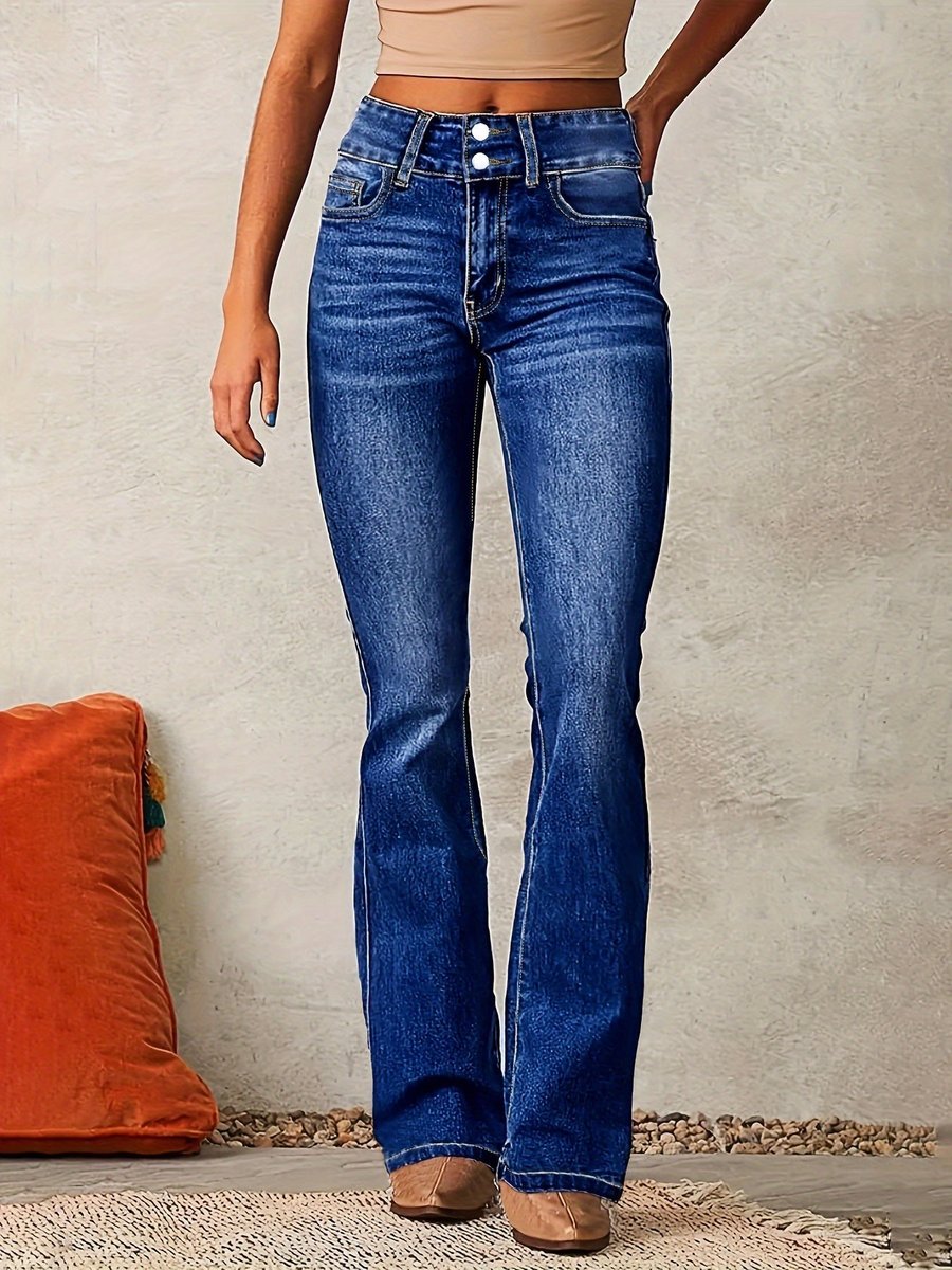 Women's High-Waist Double-Button Flare Jeans