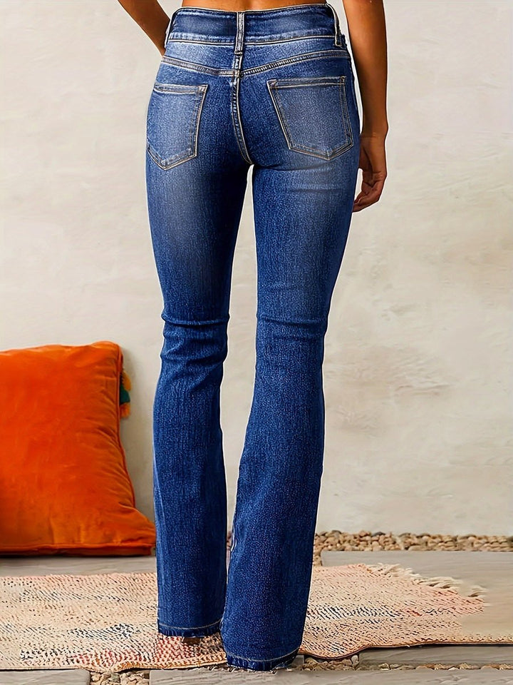 Women's High-Waist Double-Button Flare Jeans