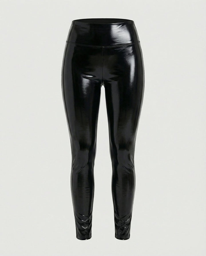 Women's High-Waist Faux Leather Ankle-Length Legging
