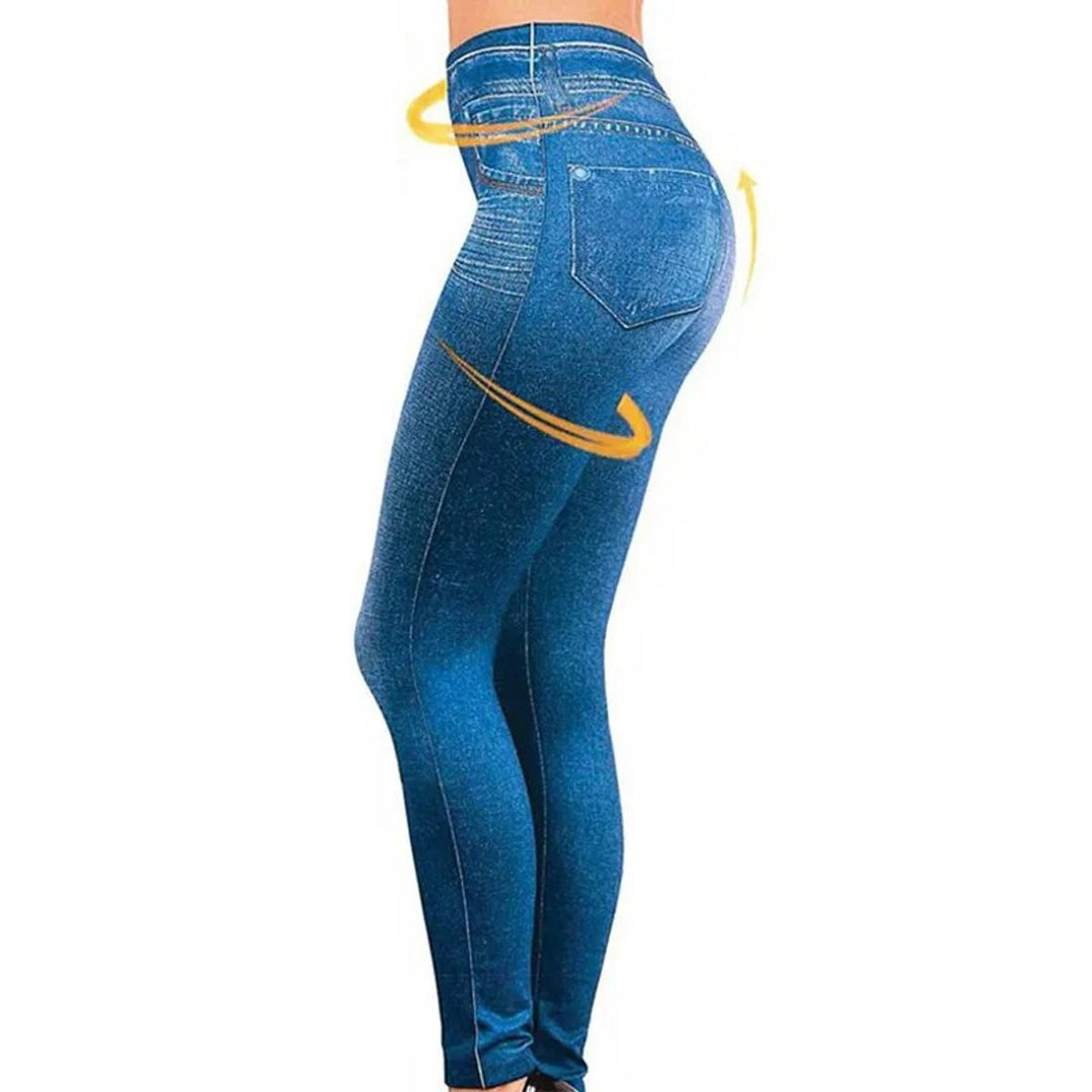 Women's High-Waist Fleece-Lined Denim-Print Leggings
