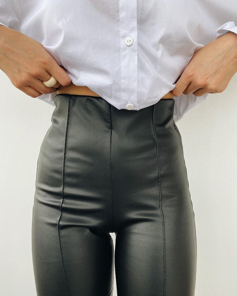Women's High-Waist Fleece-Lined Faux Leather Leggings