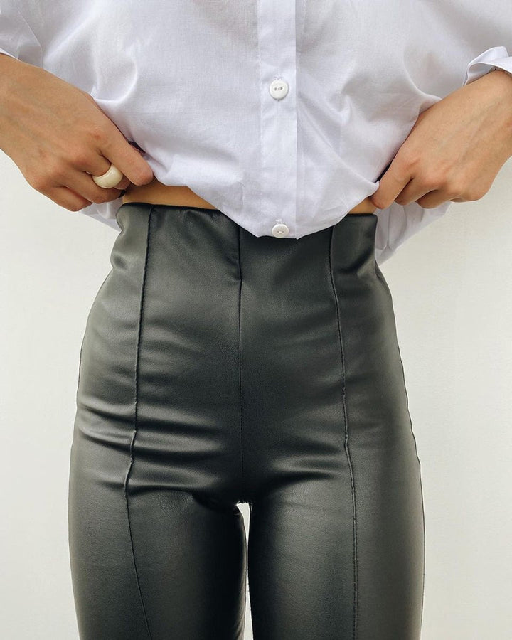 Women's High-Waist Fleece-Lined Faux Leather Leggings