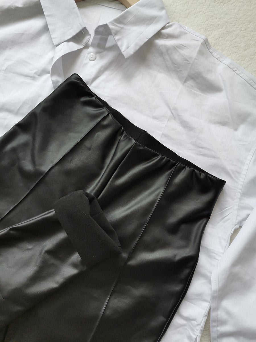 Women's High-Waist Fleece-Lined Faux Leather Leggings