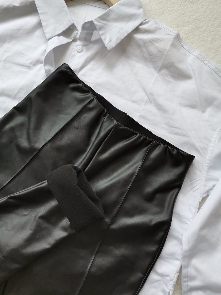 Women's High-Waist Fleece-Lined Faux Leather Leggings