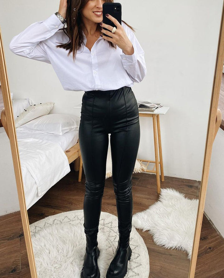 Women's High-Waist Fleece-Lined Faux Leather Leggings
