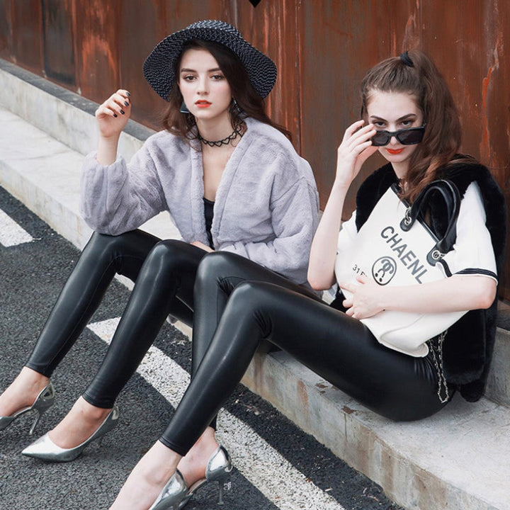 Women's High-Waist Fleece-Lined Faux Leather Shaping Leggings