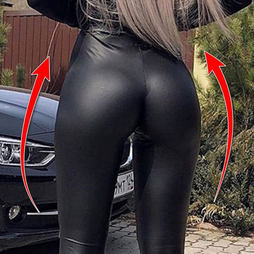 Women's High-Waist Fleece-Lined Faux Leather Shaping Leggings