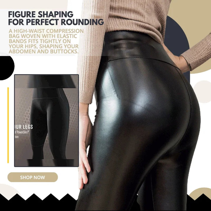 Women's High-Waist Fleece-Lined Faux Leather Shaping Leggings