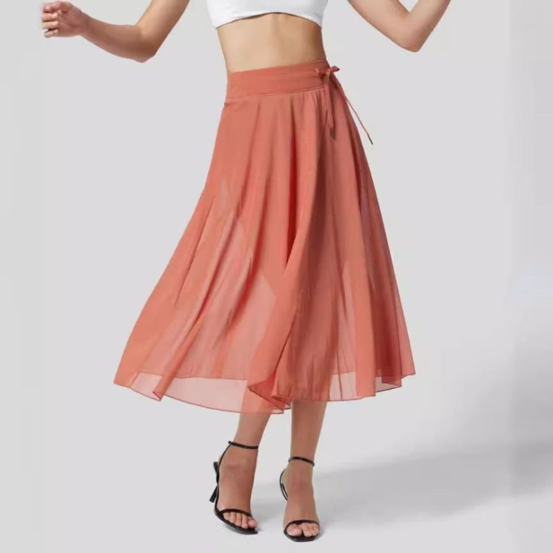 Women's High-Waist Flowy Chiffon Split fall midi dress