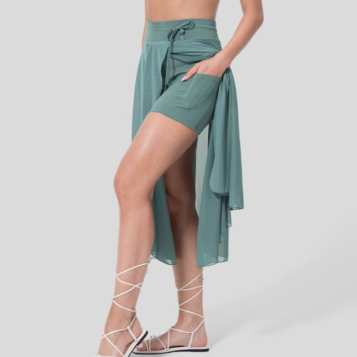 Women's High-Waist Flowy Chiffon Split fall midi dress